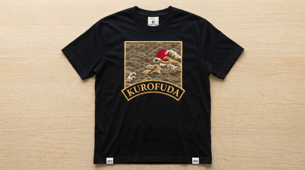 KUROFUDA Seigaiha Wave Embroidered Tee