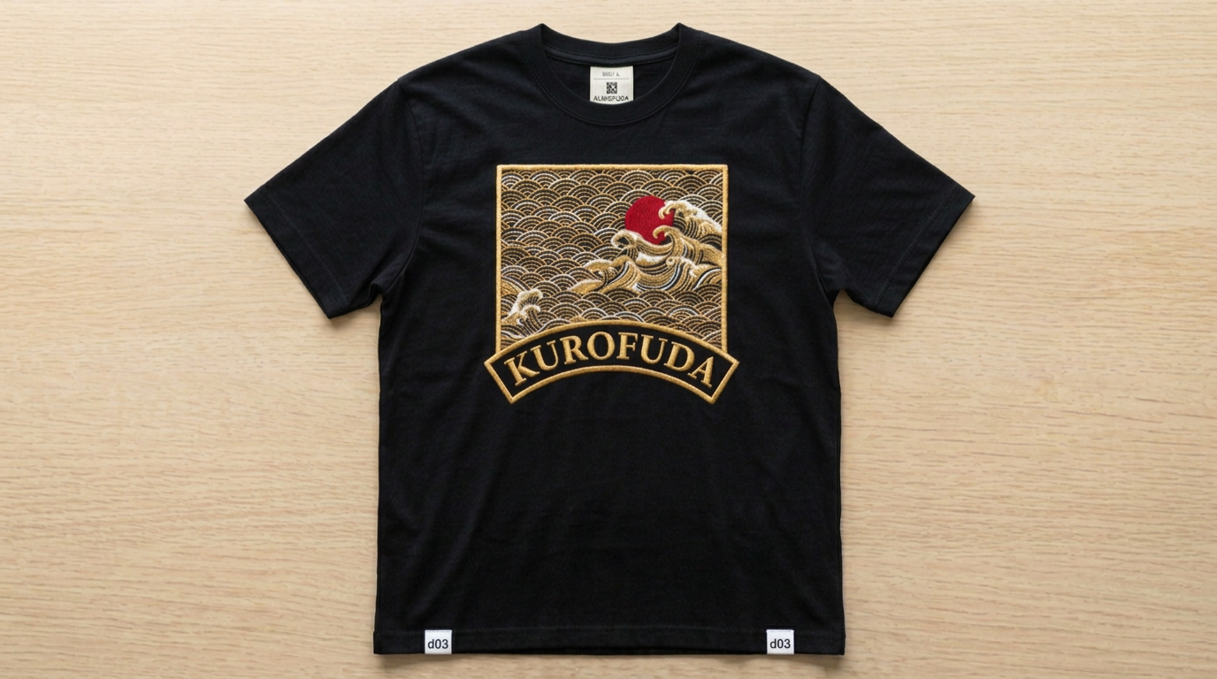 KUROFUDA Seigaiha Wave Embroidered Tee