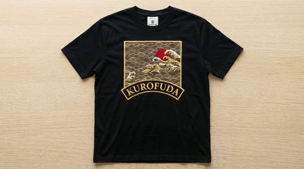 KUROFUDA Seigaiha Wave Embroidered Tee