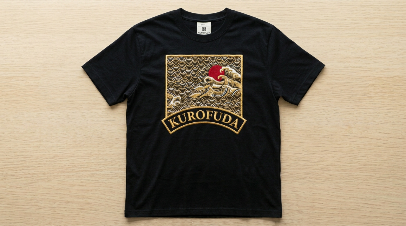 KUROFUDA Seigaiha Wave Embroidered Tee