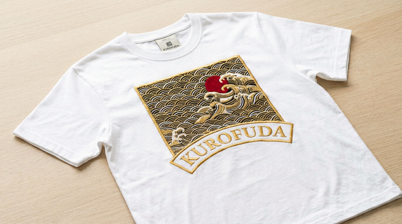 KUROFUDA Seigaiha Wave Embroidered Tee
