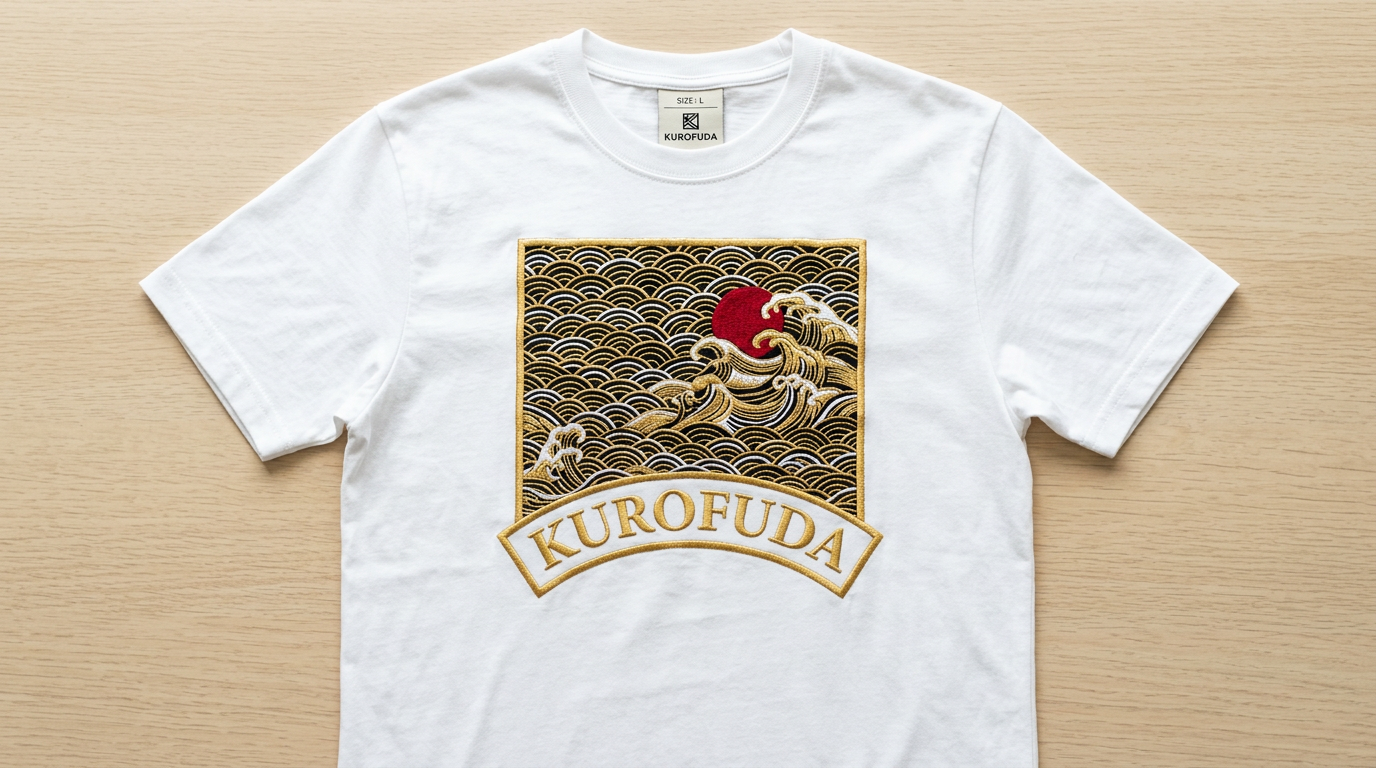 KUROFUDA Seigaiha Wave Embroidered Tee