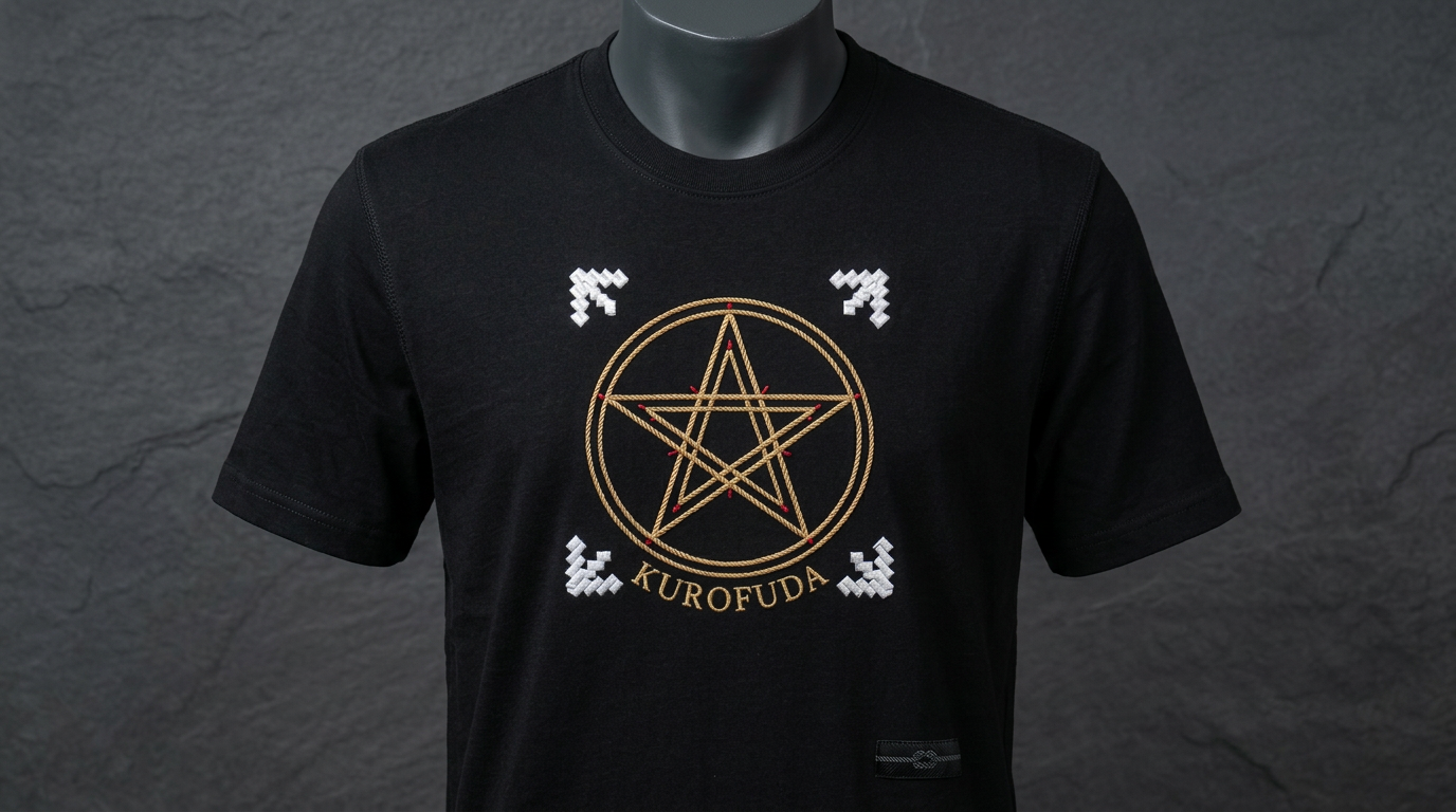 KUROFUDA Gobosei Pentagram Embroidered Tee