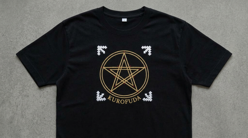 KUROFUDA Gobosei Pentagram Embroidered Tee