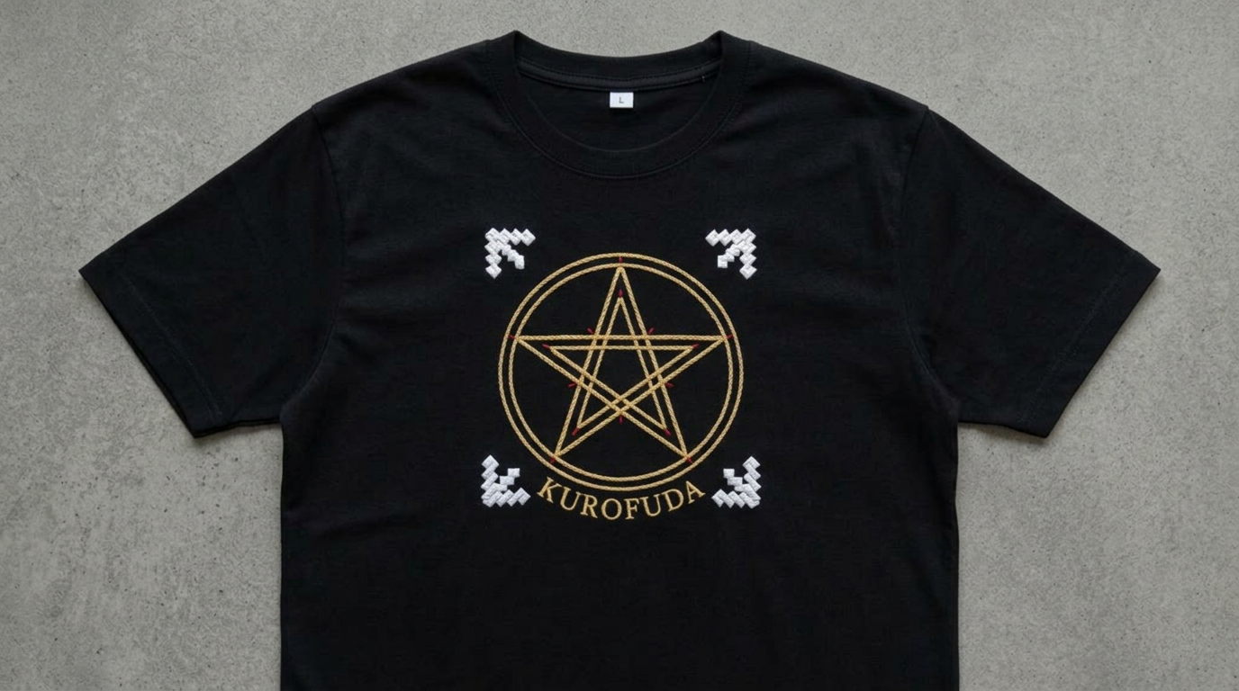 KUROFUDA Gobosei Pentagram Embroidered Tee