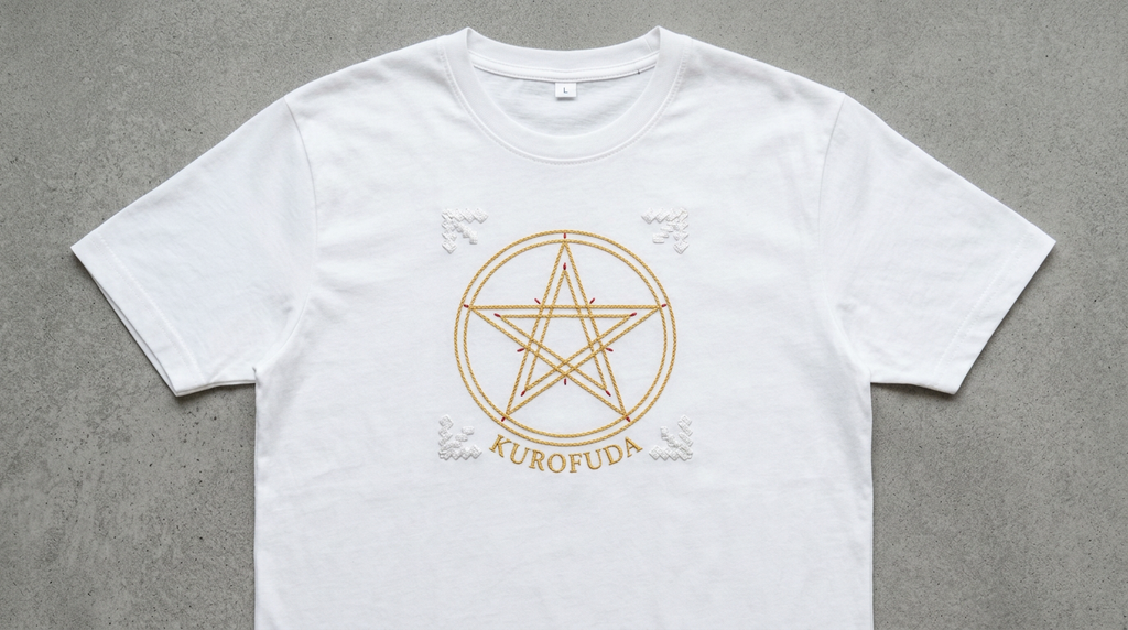 KUROFUDA Gobosei Pentagram Embroidered Tee