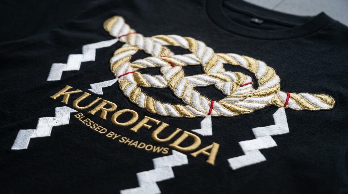 KUROFUDA Shimenawa Sacred Rope Embroidered Tee