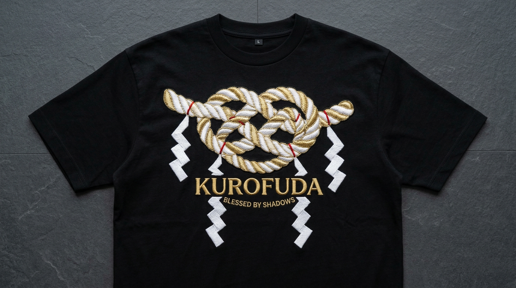 KUROFUDA Shimenawa Sacred Rope Embroidered Tee