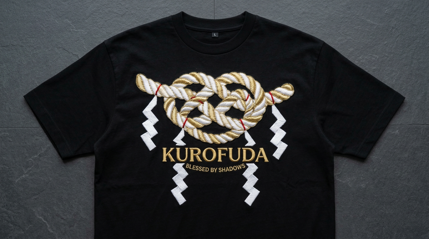 KUROFUDA Shimenawa Sacred Rope Embroidered Tee