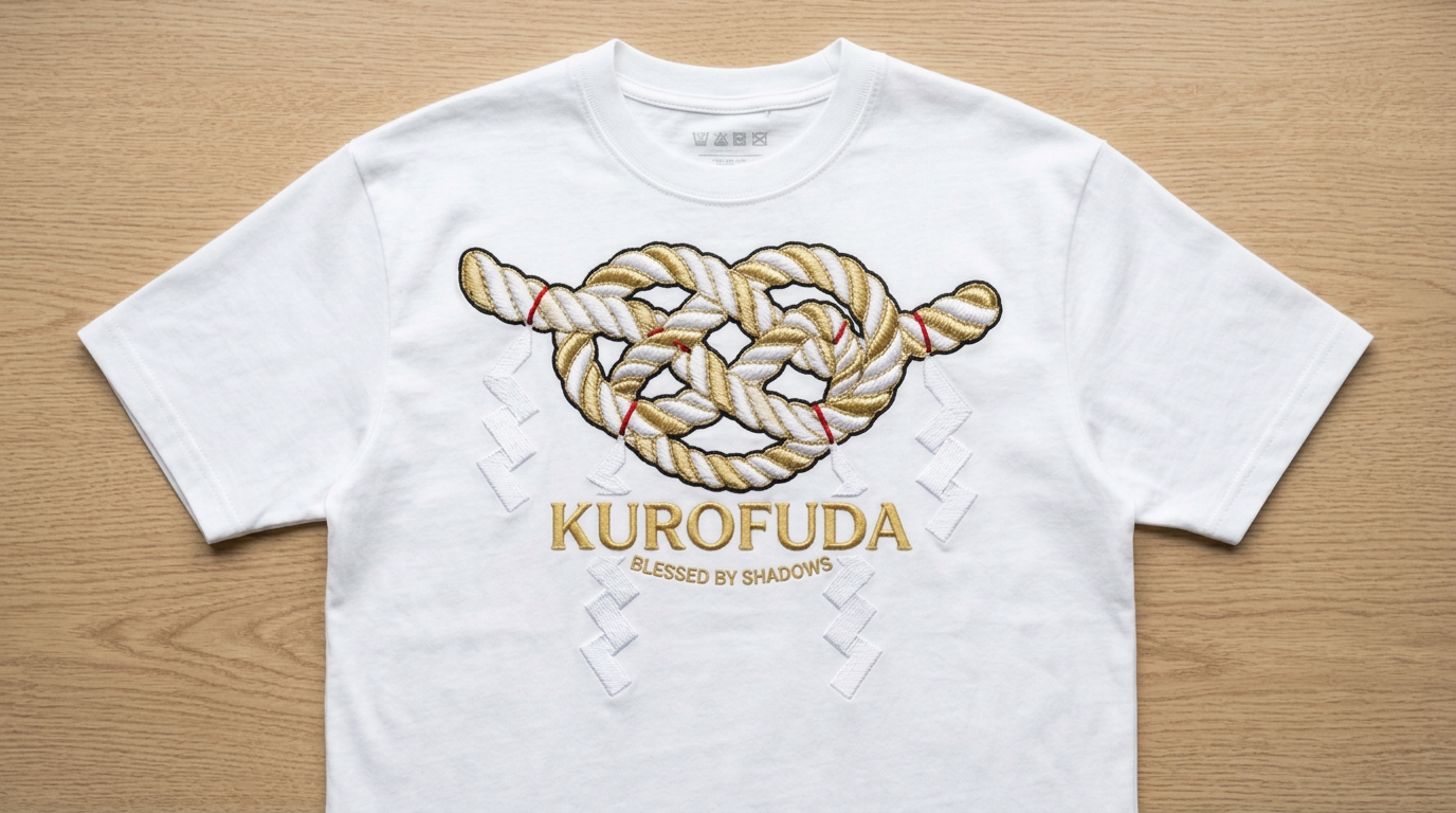 KUROFUDA Shimenawa Sacred Rope Embroidered Tee