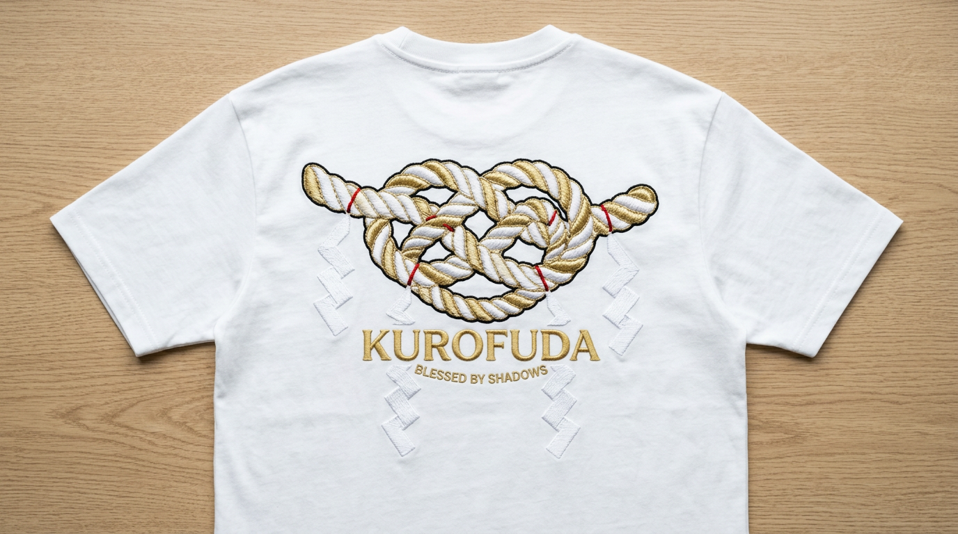 KUROFUDA Shimenawa Sacred Rope Embroidered Tee